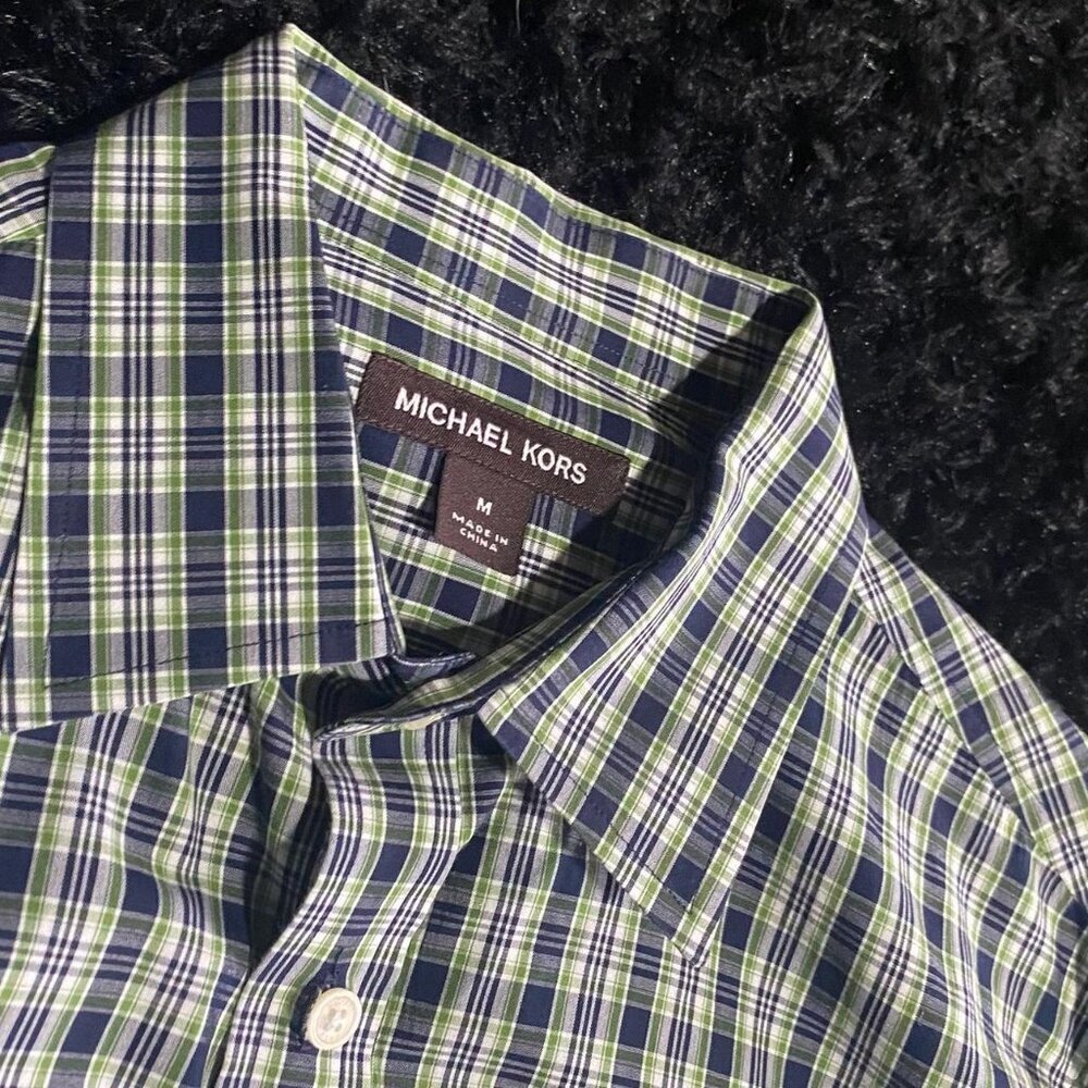 RARE FIND Michael Kors Blue and white plaid button-up shirt